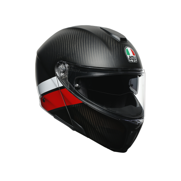 sportmodular-layer-carbon-red-white-casque-moto-modulaire-e2205 image number 0