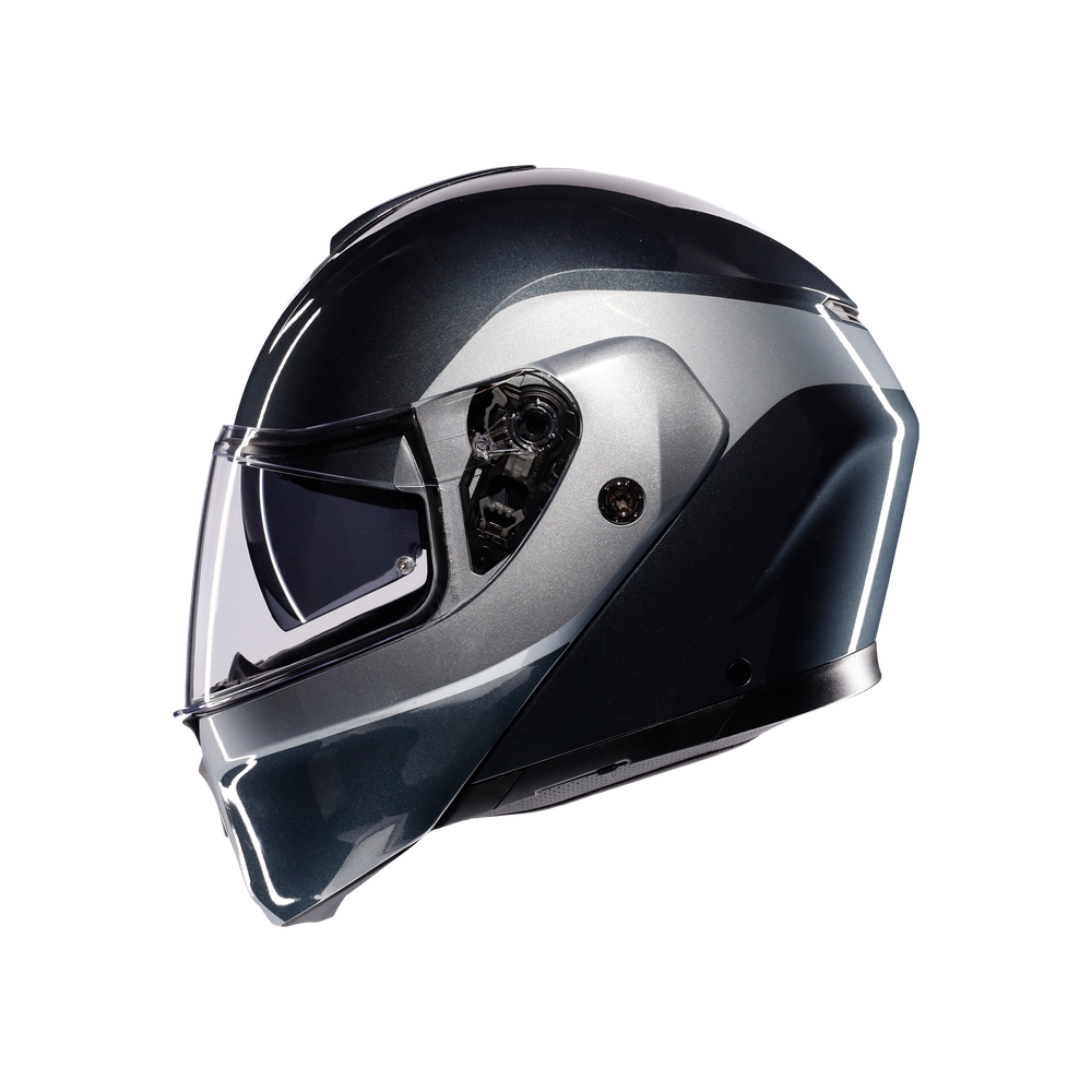 streetmodular-levico-grey-silver-motorbike-flip-up-helmet-e2206 image number 3