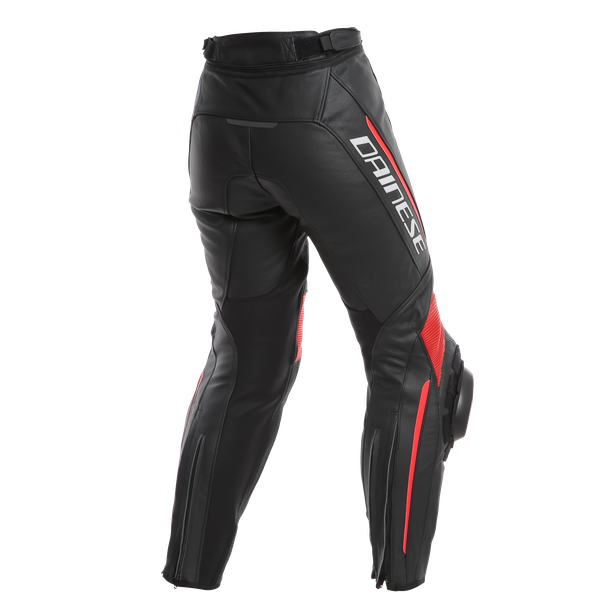delta-3-pantaloni-moto-in-pelle-donna-black-black-fluo-red image number 1