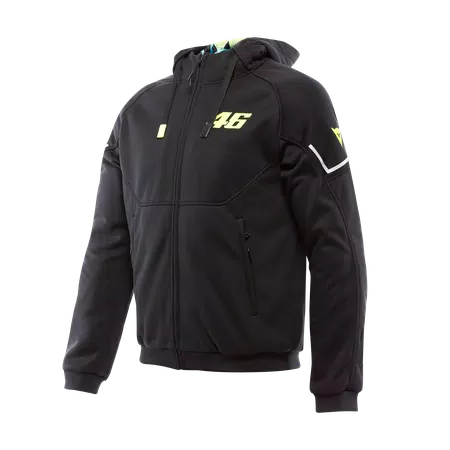 VR46 HOODIE FULL ZIP - MEN'S PROTECTIVE MOTORCYCLE HOODIE - BLACK/YELLOW-FLUO - 1