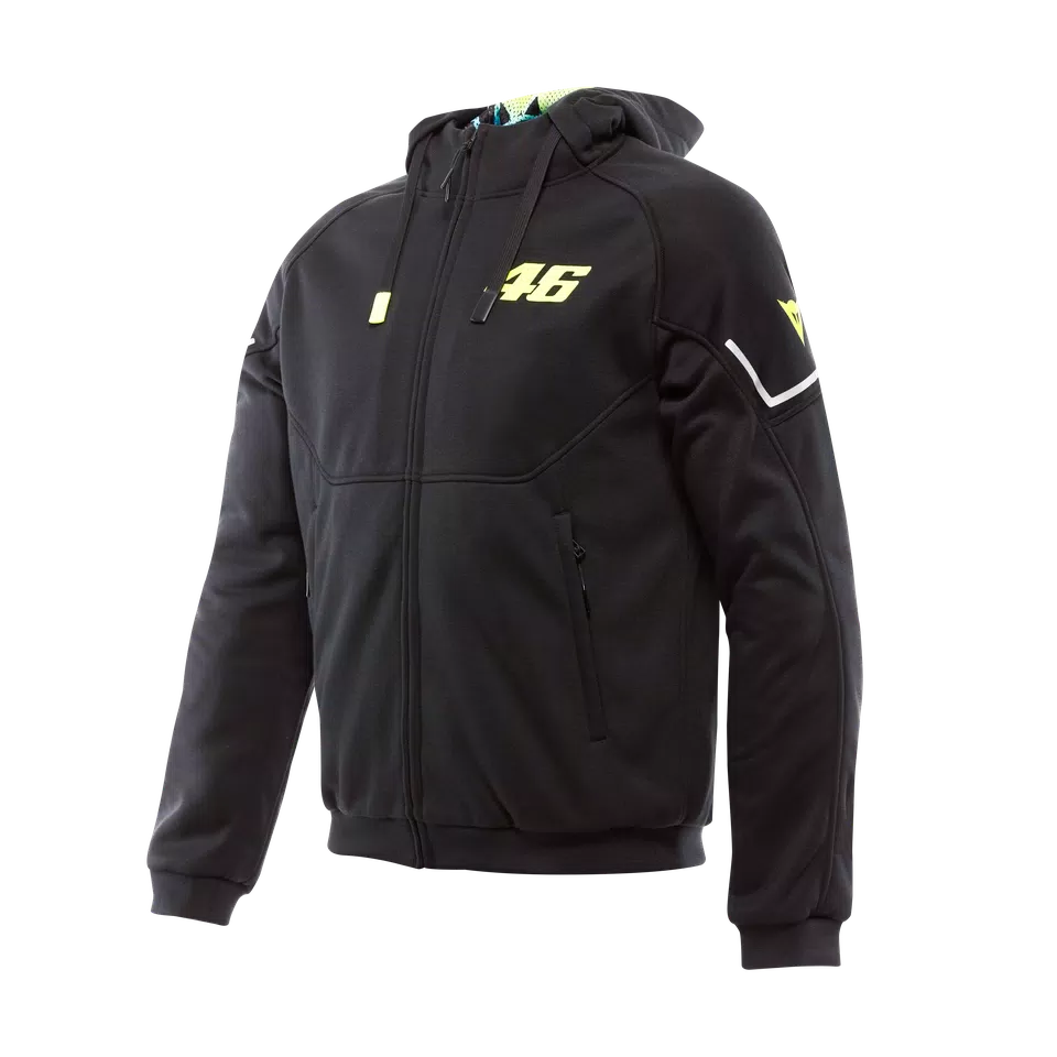 VR46 HOODIE FULL ZIP - MEN'S PROTECTIVE MOTORCYCLE HOODIE - BLACK/YELLOW-FLUO - 1