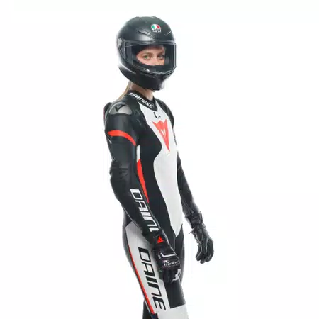 GROBNIK - DAMES MOTORPAK VAN PERFOREERD LEER IN 1 STUK - BLACK/WHITE/FLUO-RED - 5