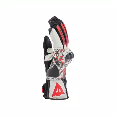 MIG 3 - UNISEX MOTORCYCLE LEATHER GLOVES - BLACK/RED SPRAY/WHITE - 4