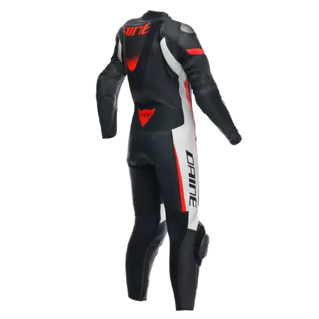 GROBNIK - DAMES MOTORPAK VAN PERFOREERD LEER IN 1 STUK - BLACK/WHITE/FLUO-RED - 2