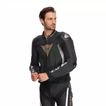 SUPER SPEED 4 - MEN PERFORATED LEATHER MOTORCYCLE JACKET - BLACK/TIBETAN PLATINUM/WHITE - 5
