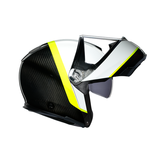 sportmodular-ray-carbon-white-yellow-fluo-casco-moto-modular-e2205 image number 2