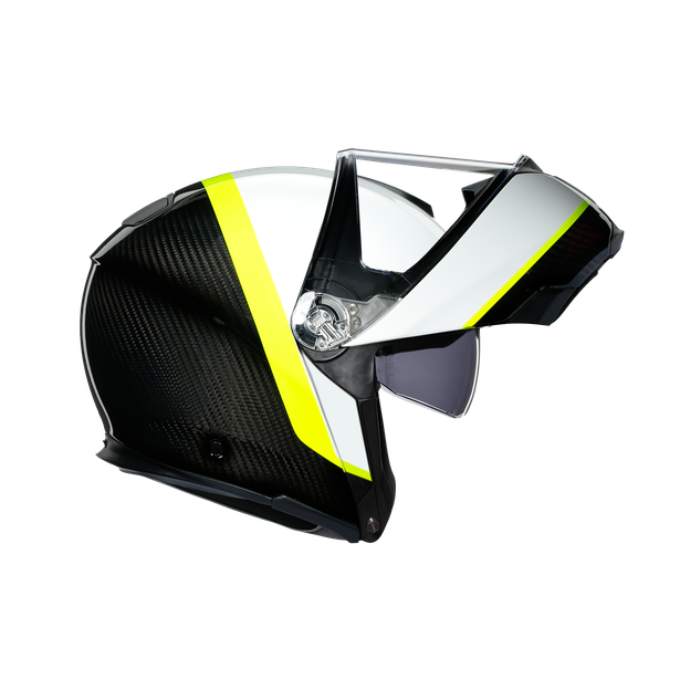 sportmodular-ray-carbon-white-yellow-fluo-casco-moto-modulare-e2205 image number 2