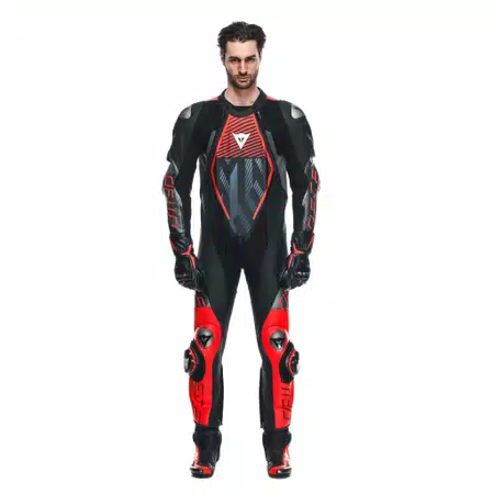 AUDAX D-ZIP 1PC PERF. LEATHER SUIT - BLACK/RED-FLUO/ANTHRACITE - 3