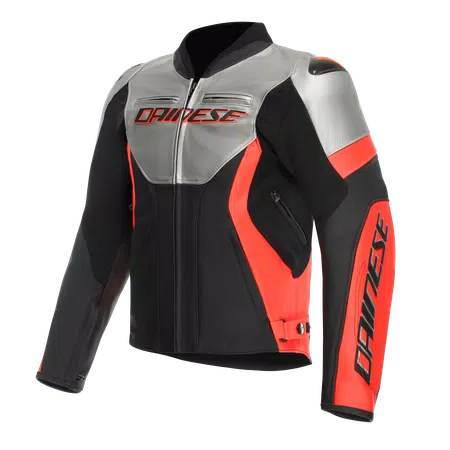 RACING 5 - HEREN MOTORFIETS LEREN JAS - SILVER/BLACK/RED-FLUO - 1