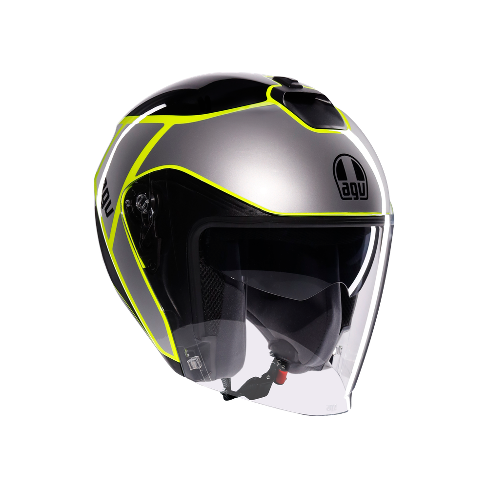 irides-davao-black-grey-yellow-fluo-motorbike-open-face-helmet-e2206 image number 0