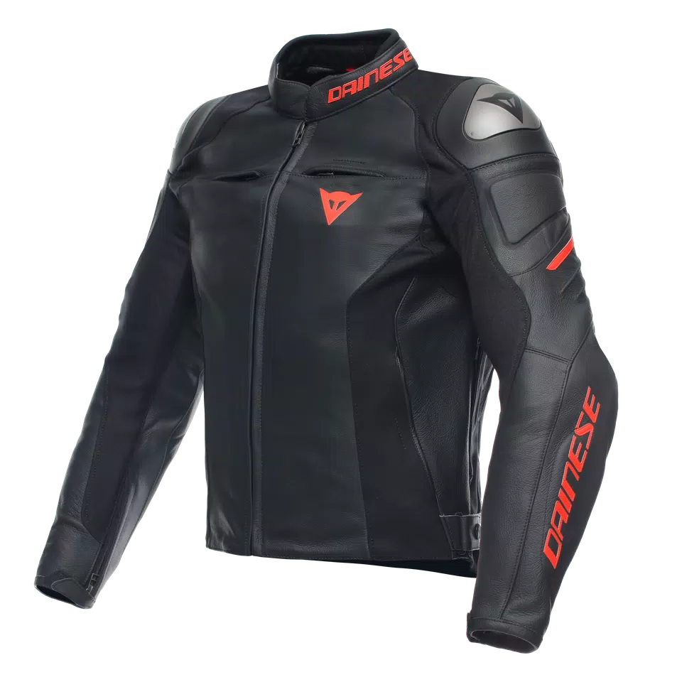ESSENTIAL RACING LEATHER JACKET - BLACK/FLUO-RED - 1
