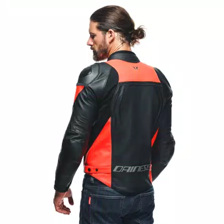 RACING 4 - HEREN MOTORFIETS GEPERFOREERDE LEREN JAS - BLACK/FLUO-RED - 5