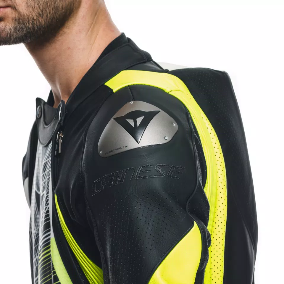 AUDAX D ZIP 1PC PERF. LEATHER SUIT BLACK YELLOW FLUO WHITE Dainese