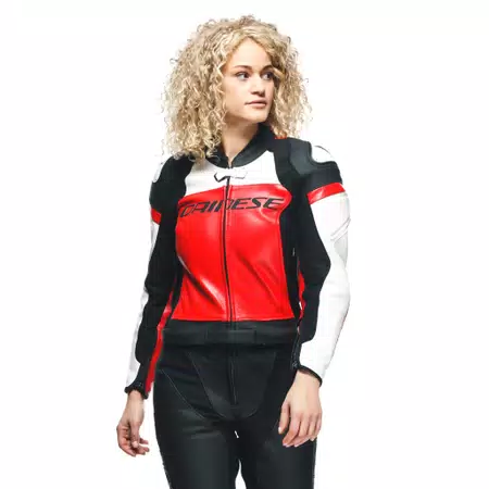 MIRAGE - DAMES 2-DELIG MOTORFIETS LEDEREN PAK - BLACK/LAVA-RED/WHITE - 5
