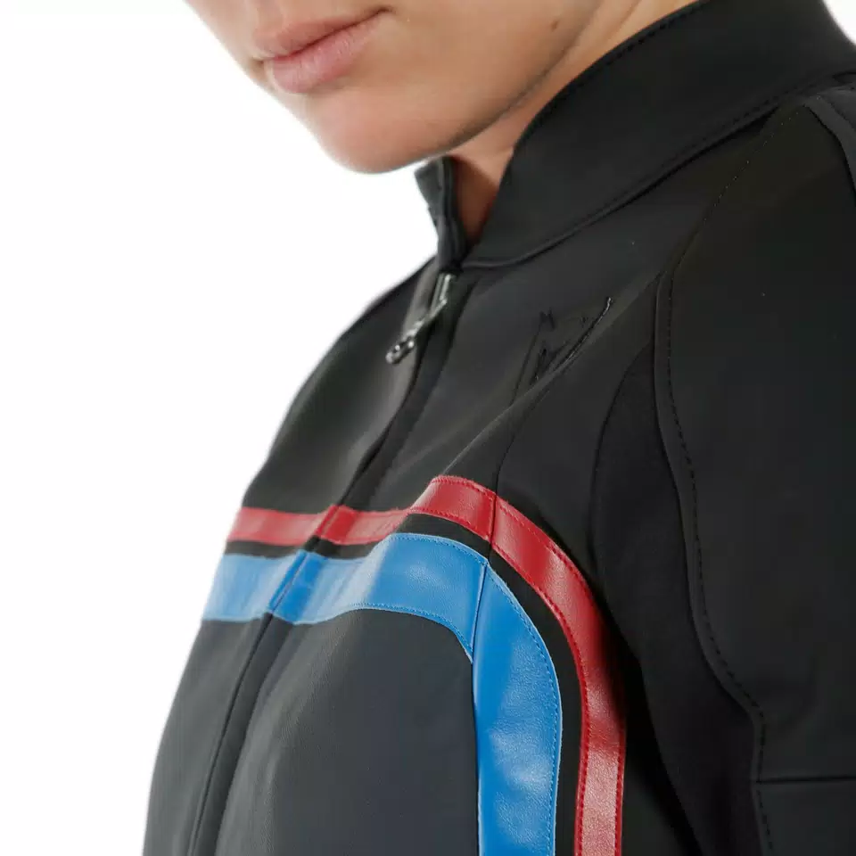 LOLA 3 LADY LEATHER JACKET - BLACK/EBONY/RED/BLUE - 10