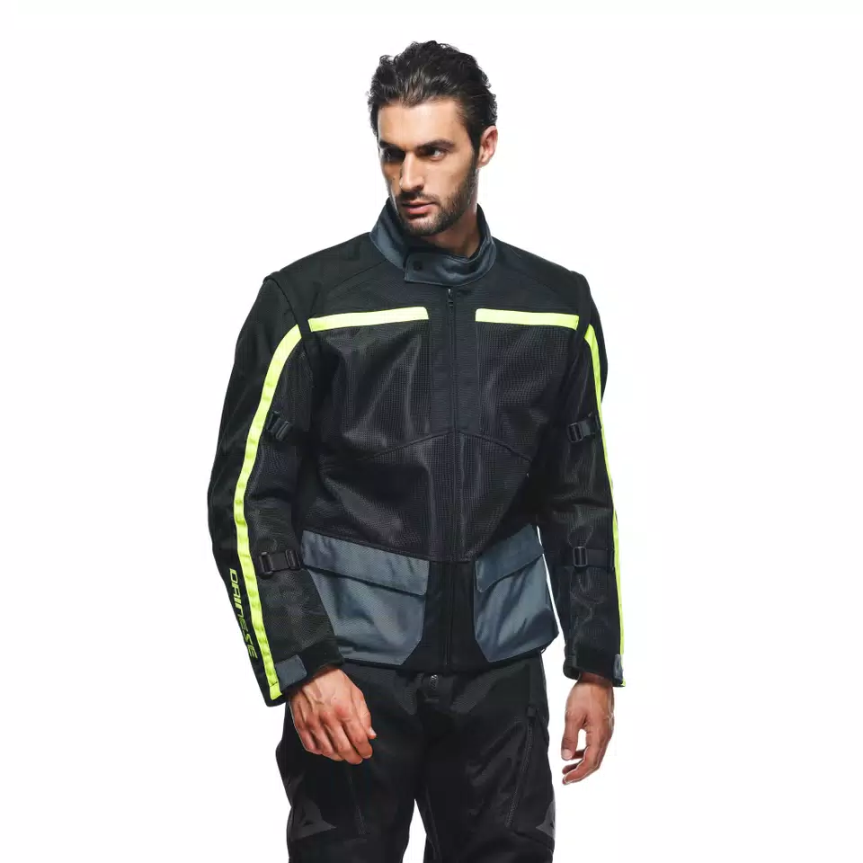 OUTLAW TEX - MEN'S SUMMER MOTORCYCLE JACKET IN FABRIC - BLACK/BLACK/EBONY/FLUO-YELLOW - 5
