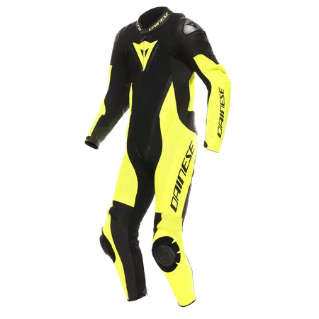 DEMON SPRINT - MEN'S ONE-PIECE PERFORATED LEATHER MOTORCYCLE SUIT - BLACK/YELLOW-FLUO/YELLOW-FLUO - 1