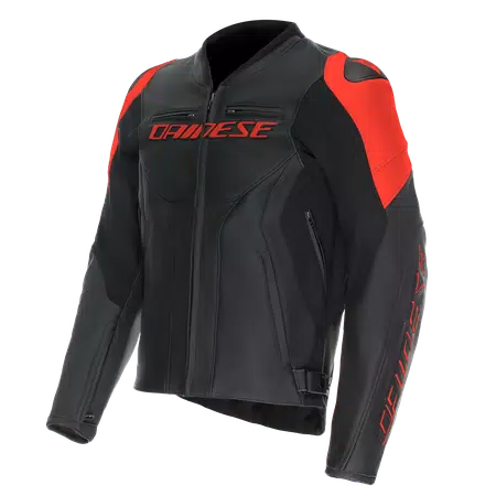 RACING 5 - MEN LEATHER MOTORCYCLE JACKET - BLACK/BLACK/RED-FLUO - 1