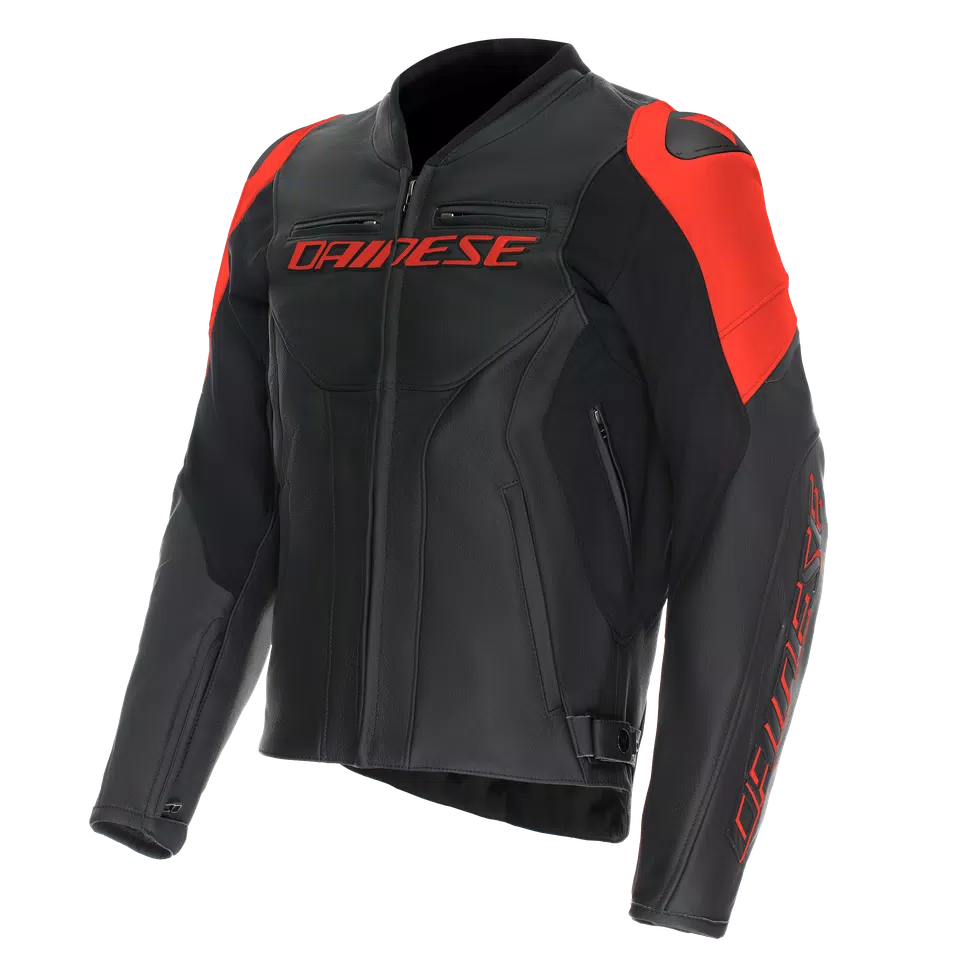 RACING 5 - MEN LEATHER MOTORCYCLE JACKET - BLACK/BLACK/RED-FLUO - 1