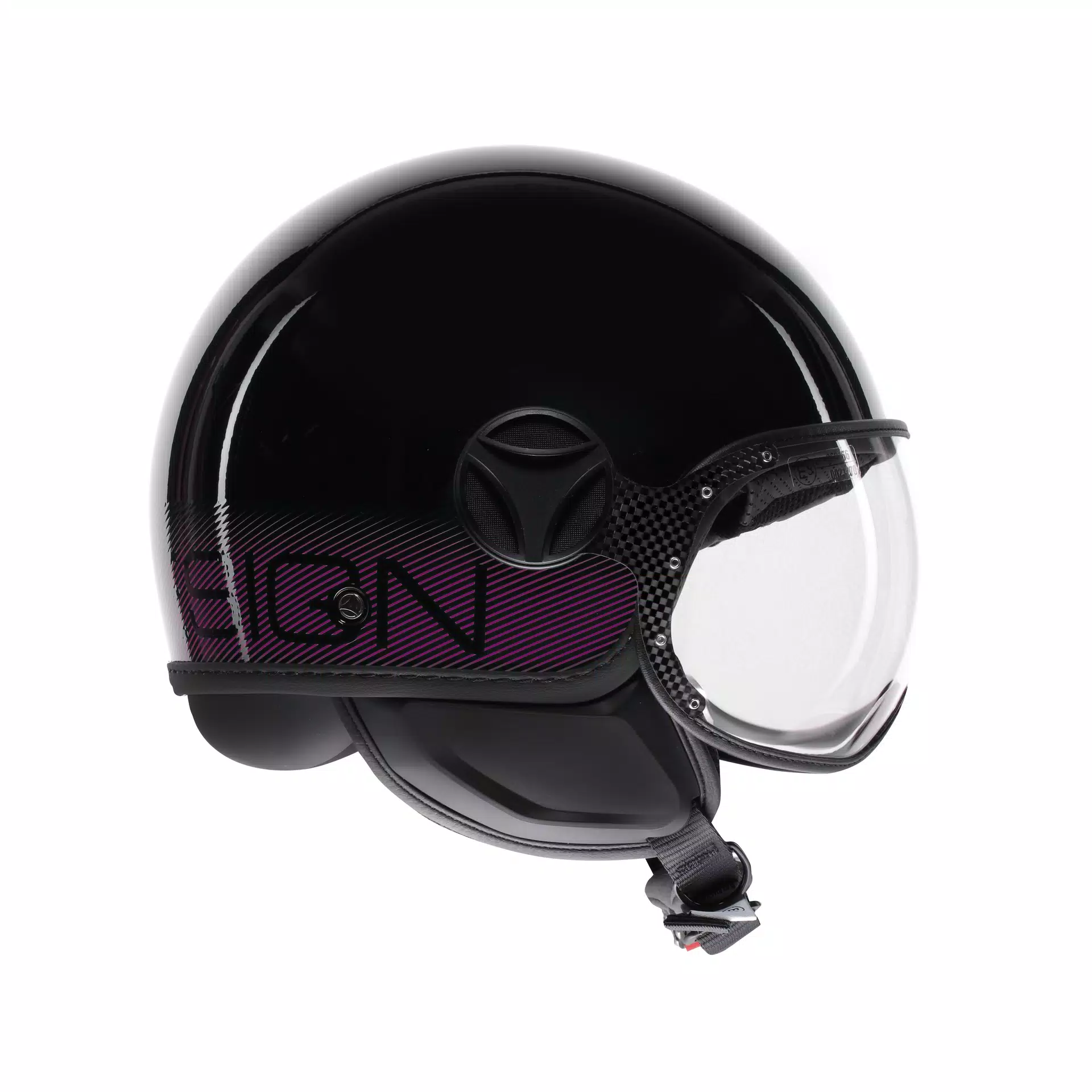 MOMODESIGN FGTR CLASSIC STRIPES BLACK / FUCSIA - JET HELMET WITH VISOR E2206