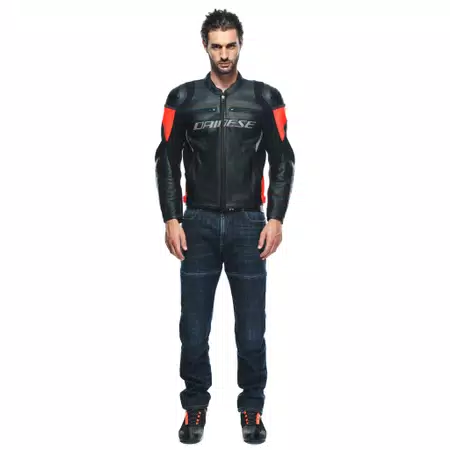 RACING 4 - MEN LEATHER MOTORCYCLE JACKET - BLACK/FLUO-RED - 3