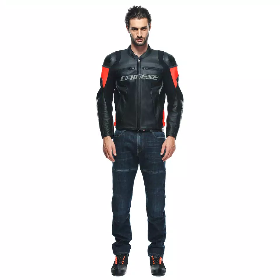 RACING 4 - MEN'S MOTORCYCLE LEATHER JACKET | BLACK/FLUO-RED RACING 4 - MEN'S MOTORCYCLE LEATHER JACKET | BLACK/FLUO-RED