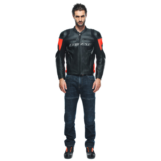RACING 4 LEATHER JACKET BLACK/FLUO-RED- Jackets