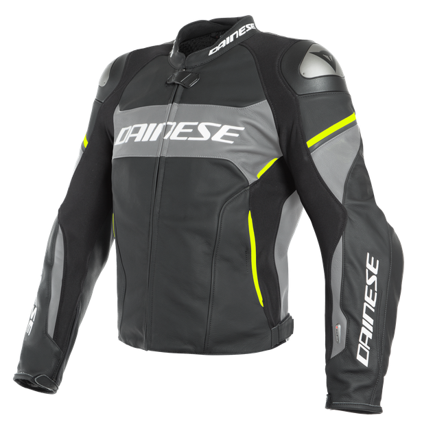 racing-3-d-air-leather-jacket-black-matt-charcoal-gray-fluo-yellow image number 0