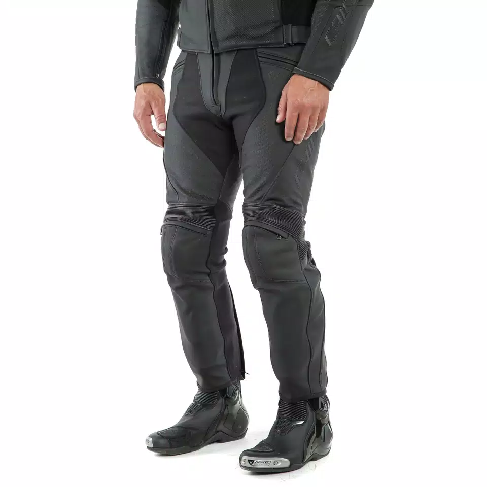 PONY 3 - MEN'S MOTORCYCLE PERFORATED LEATHER PANTS - BLACK-MATT - 9