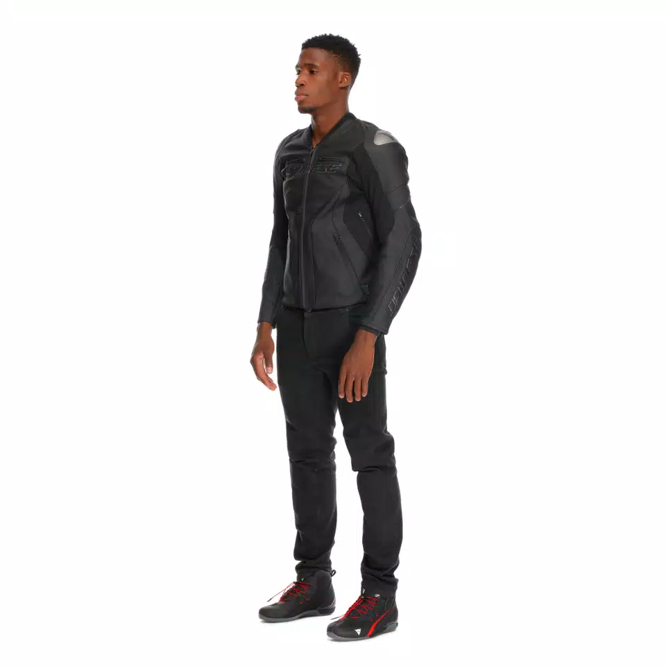 RACING 5 - MEN LEATHER MOTORCYCLE JACKET - BLACK/BLACK/BLACK - 2