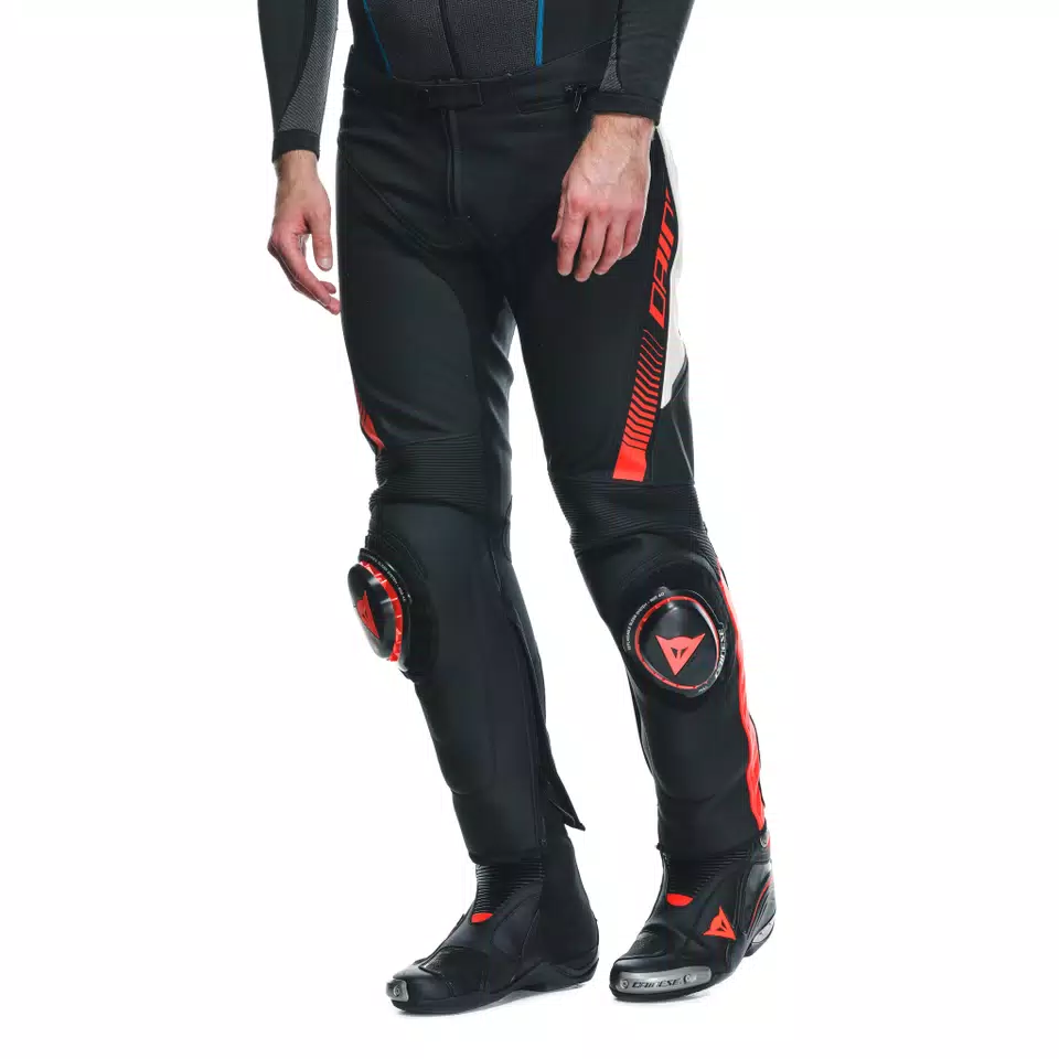 SUPER SPEED - MEN'S MOTORCYCLE PERFORATED LEATHER PANTS - BLACK/WHITE/RED-FLUO - 7