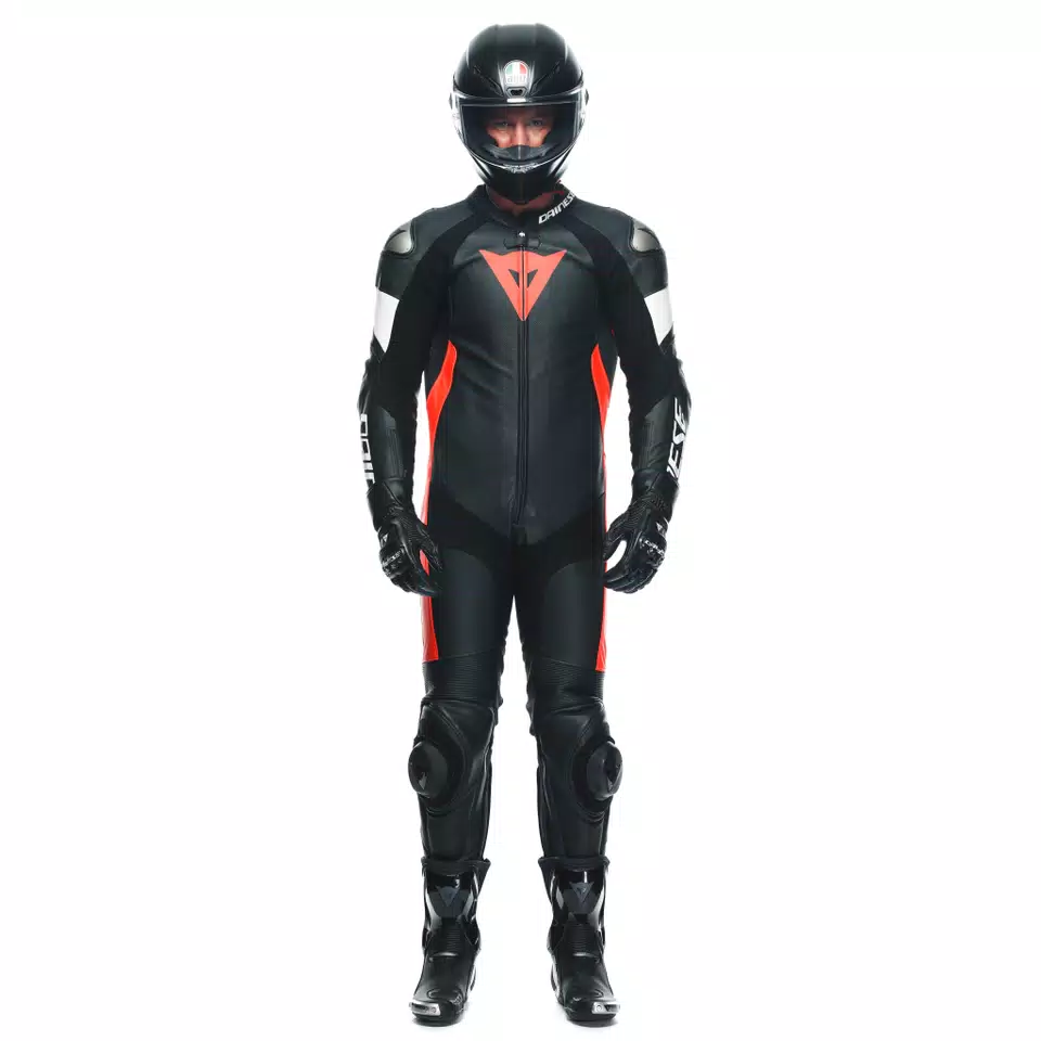 TOSA 1 PCS LEATHER SUIT PERF - BLACK/FLUO-RED/WHITE - 18