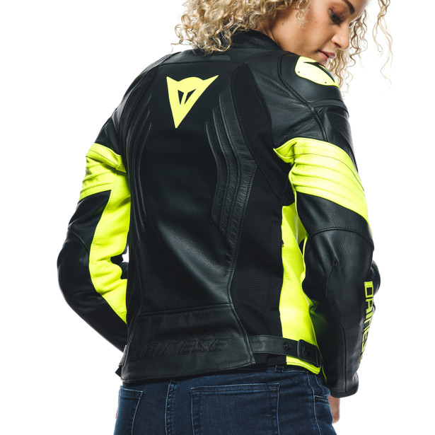 RACING 4 LADY LEATHER JACKET BLACK/FLUO-YELLOW- Leather