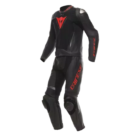 DEMON SPRINT - TWO-PIECE MOTORCYCLE SUIT IN LEATHER MEN - BLACK/BLACK/RED-LAVA - 1