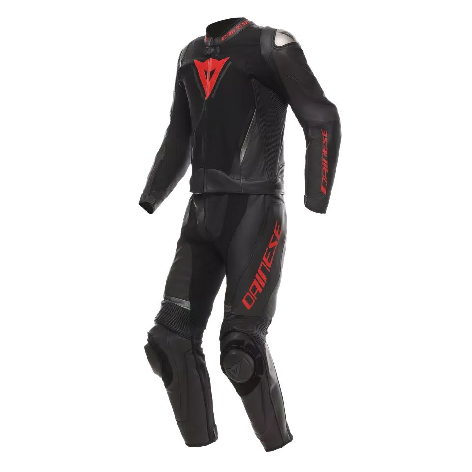 DEMON SPRINT - TWO-PIECE MOTORCYCLE SUIT IN LEATHER MEN - BLACK/BLACK/RED-LAVA - 1