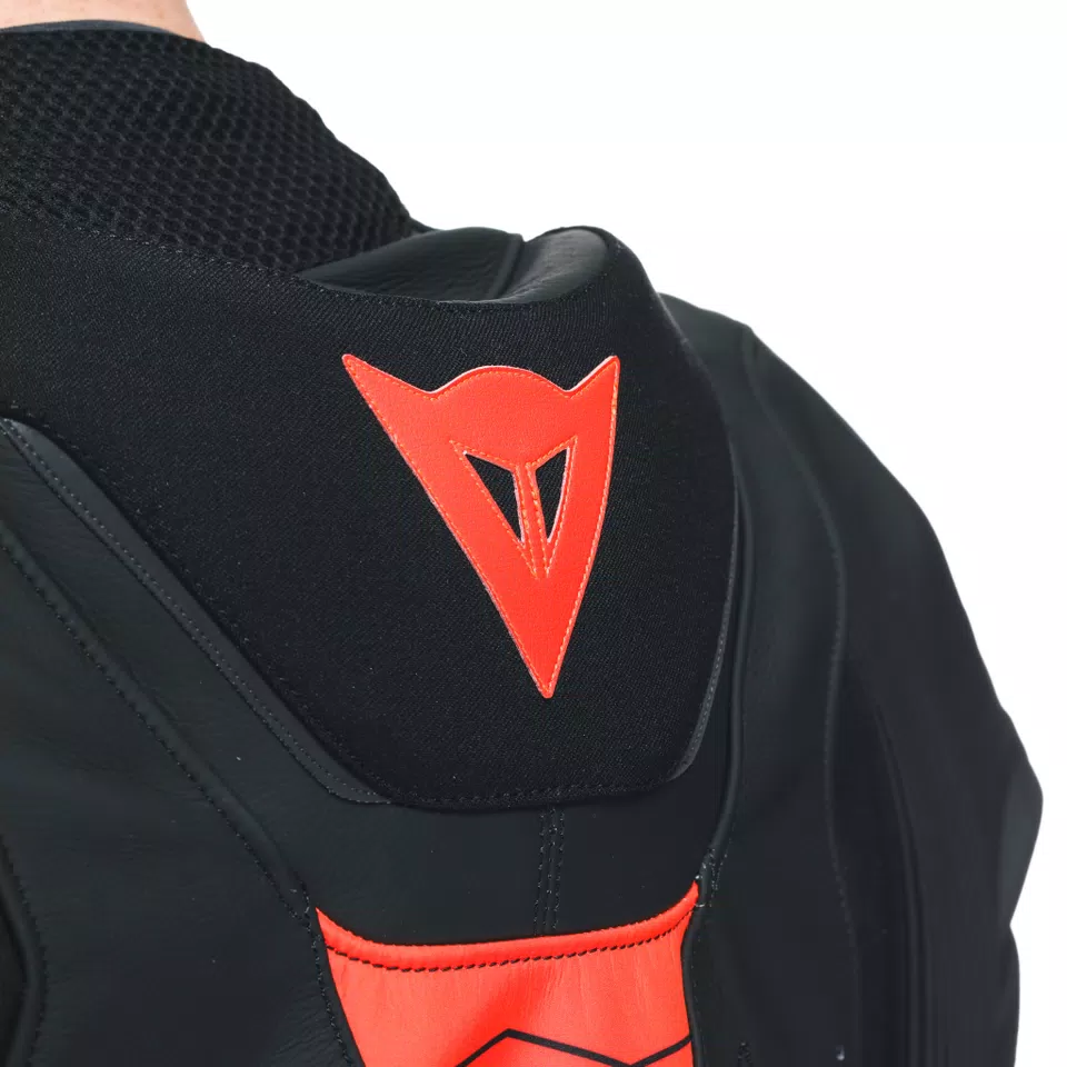 SUPER SPEED 4 - MEN'S MOTORCYCLE PERFORATED LEATHER JACKET - BLACK-MATT/WHITE/FLUO-RED - 12