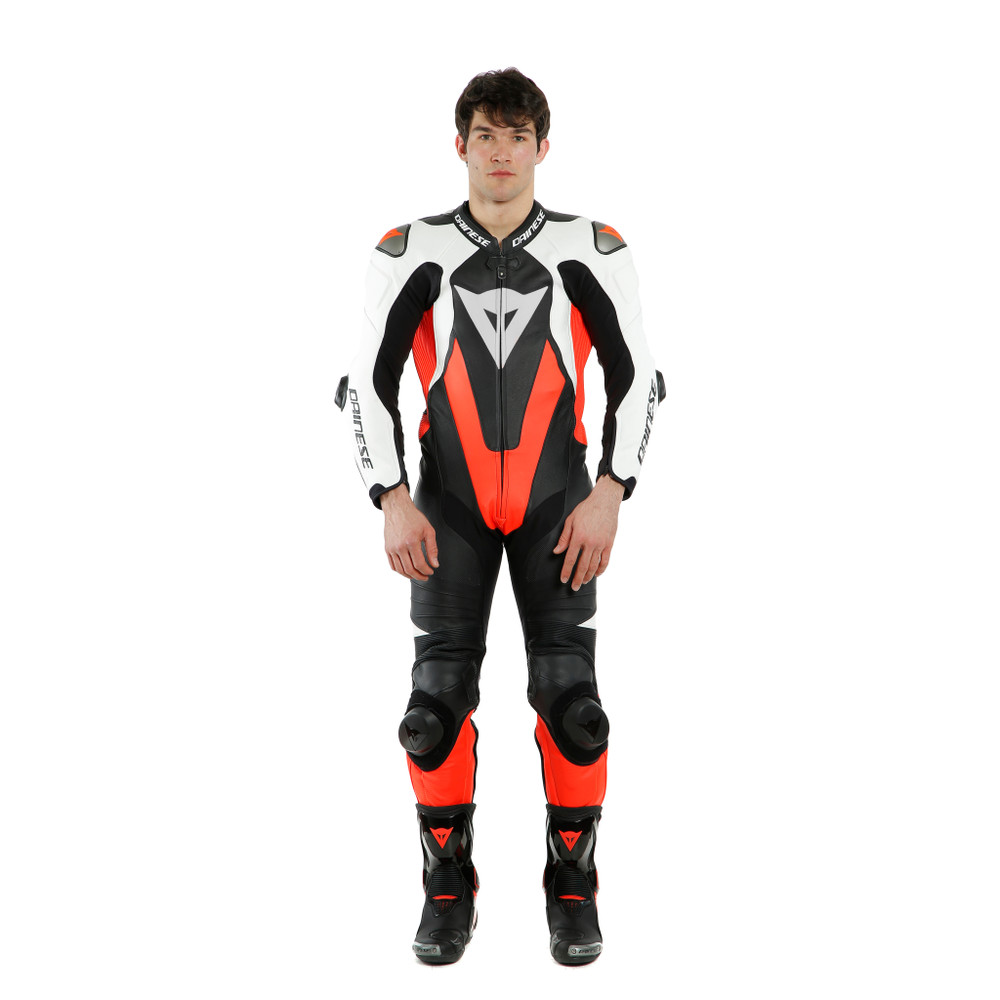 laguna-seca-5-combinaison-moto-racing-en-cuir-une-pi-ce-homme-black-white-fluo-red image number 2