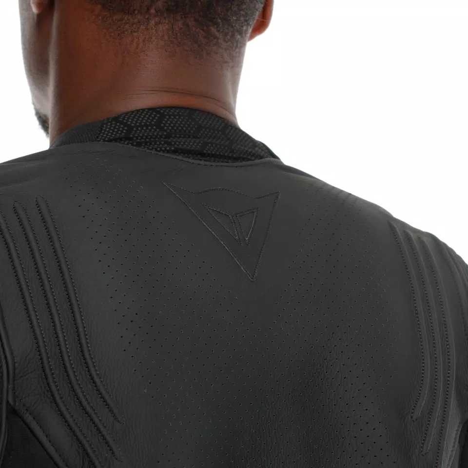 RACING 5 - MEN PERFORATED LEATHER MOTORCYCLE JACKET - BLACK/BLACK/BLACK - 10