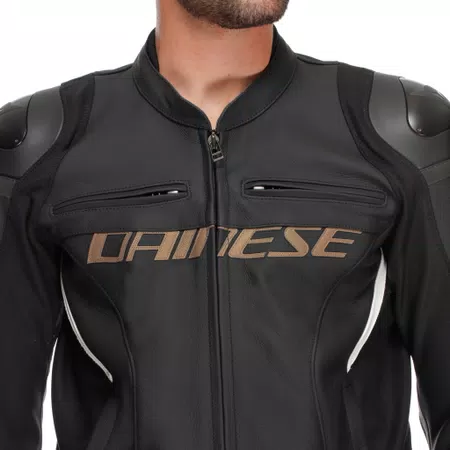 RACING 4 - MEN LEATHER MOTORCYCLE JACKET - BLACK/TIBETAN PLATINUM/WHITE - 5