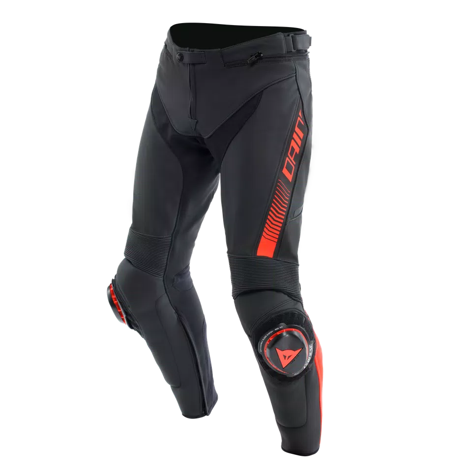 SUPER SPEED - MEN'S MOTORCYCLE LEATHER PANTS - BLACK/RED-FLUO - 1
