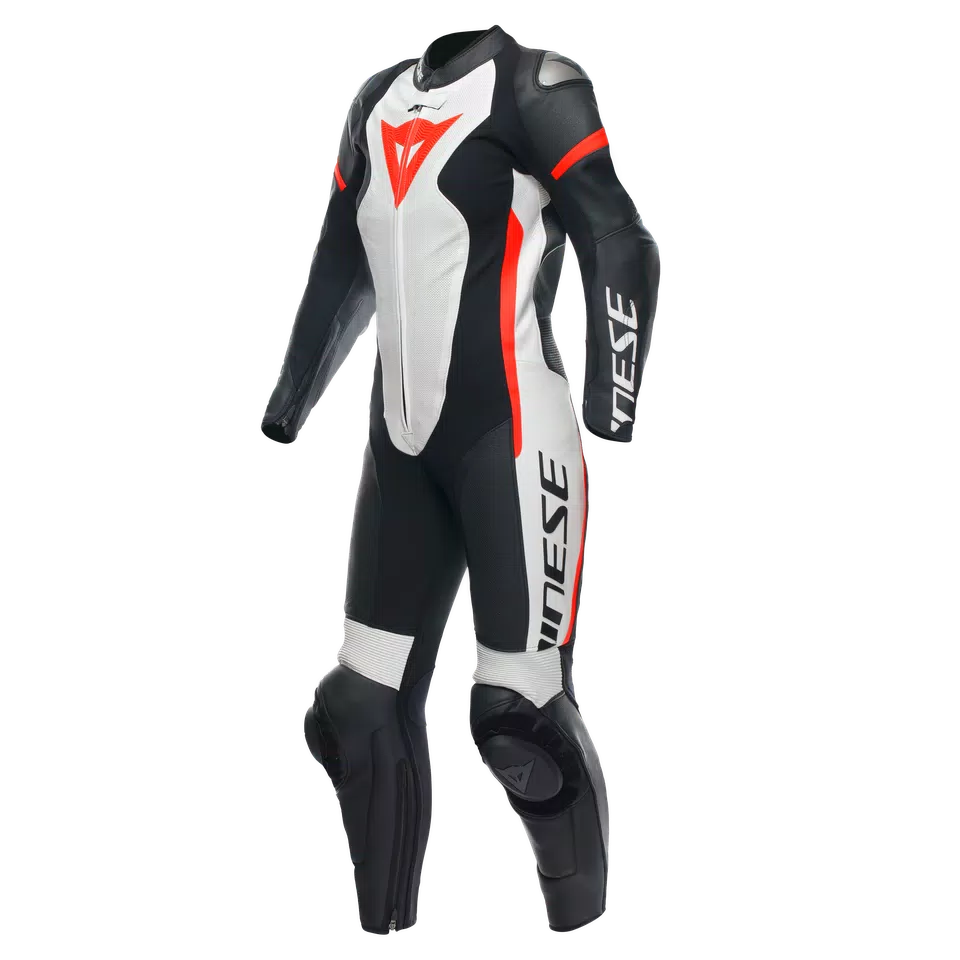 GROBNIK - WOMEN'S 1-PIECE MOTORCYCLE PERFORATED LEATHER SUIT - BLACK/WHITE/RED-FLUO - 1