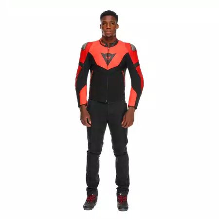 IPERATTIVA - HERREN-MOTORKRADJACKE AUS LEDER UND STOFF - RED-FLUO/BLACK - 3