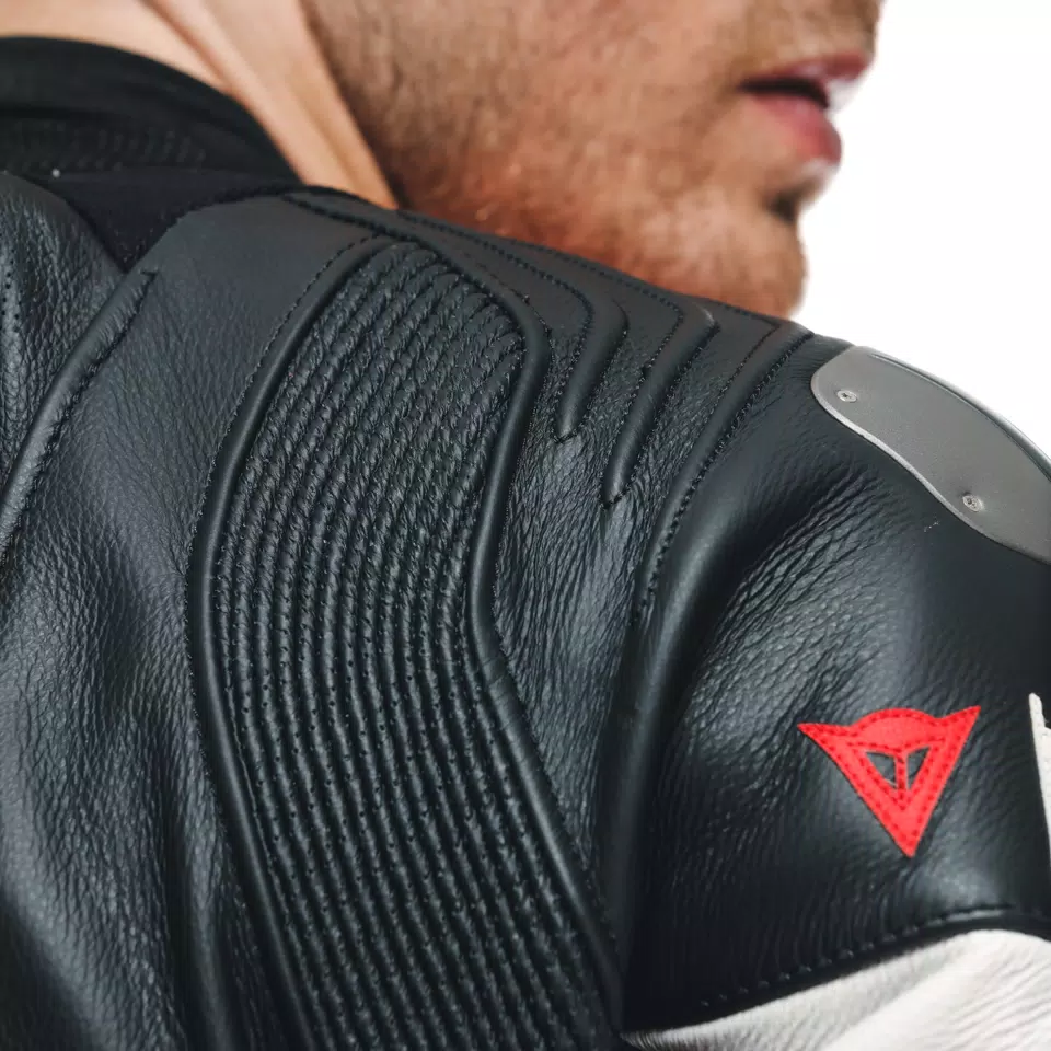 MISANO 3 D-AIR&reg; - MEN'S 1-PIECE MOTORCYCLE PERFORATED LEATHER SUIT WITH AIRBAG - BLACK/RED/RED-FLUO - 9