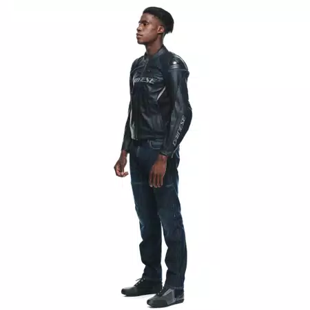 RACING 4 - MEN'S MOTORCYCLE LEATHER SHORT/TALL JACKET - BLACK/BLACK - 4