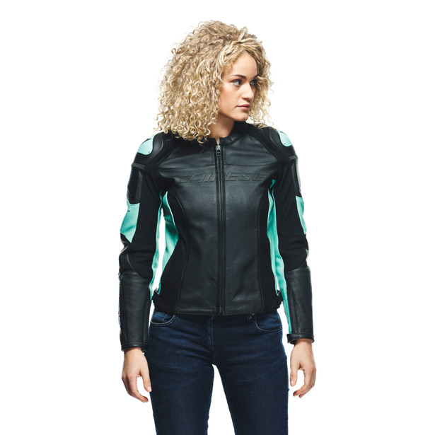 racing-4-giacca-moto-in-pelle-perforata-donna-black-acqua-green image number 5