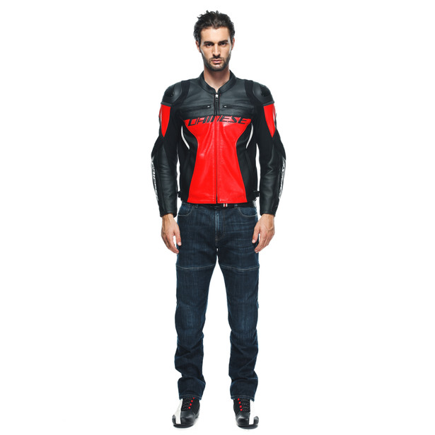 RACING 4 LEATHER JACKET LAVA-RED/BLACK- Leather
