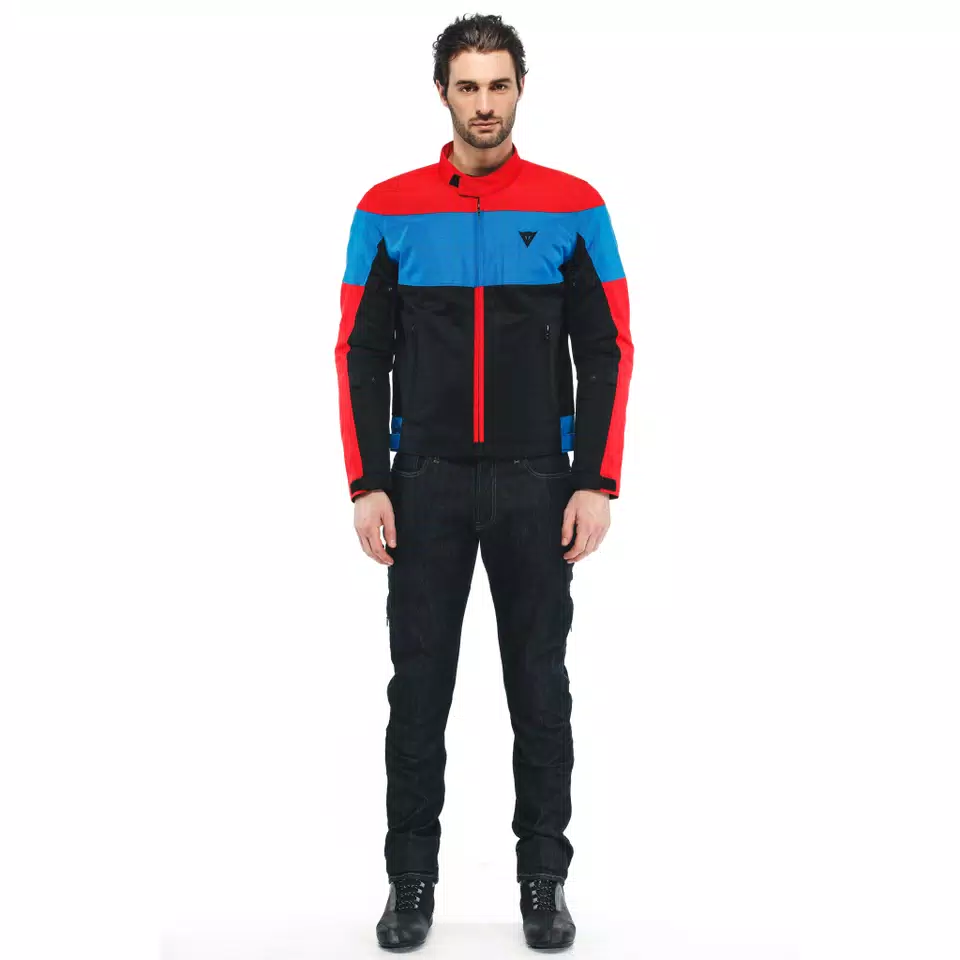 ELETTRICA AIR TEX - MEN'S MOTORCYCLE JACKET IN FABRIC - BLACK/LAVA-RED/LIGHT-BLUE - 1