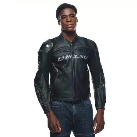 RACING 4 - MEN'S MOTORCYCLE LEATHER SHORT/TALL JACKET - BLACK/BLACK - 5
