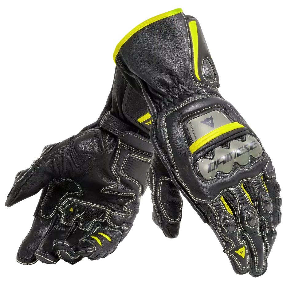 FULL METAL 6 - MEN'S MOTORCYCLE LEATHER GLOVES - BLACK/BLACK/FLUO-YELLOW - 1