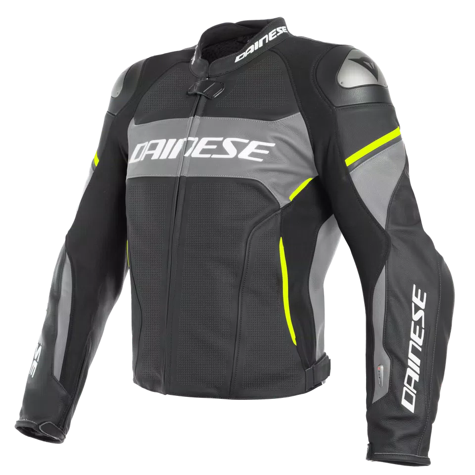 RACING 3 D-AIR PERF. LEATHER  JACKET - BLACK-MATT/CHARCOAL-GRAY/FLUO-YELLOW - 1